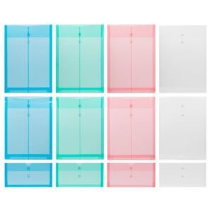Plastic Documents Folders White/Blue/Red/Green, Set of 12